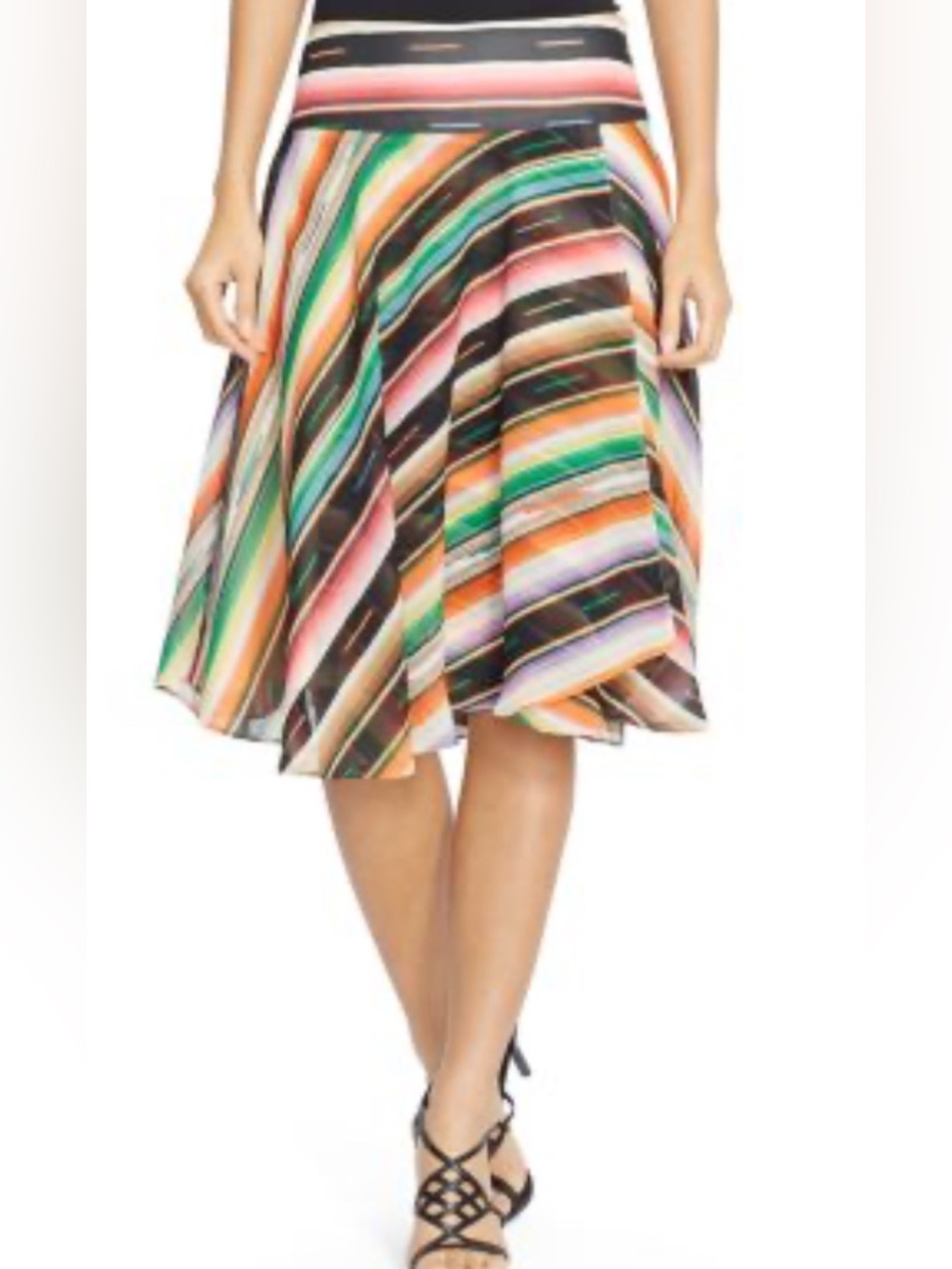 Lauren Ralph Lauren Multi Color Striped Flare Skirt Boho Southwest Serape Sz 8
